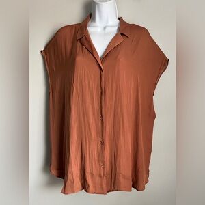 New Nine West Women’s Mocha Dolman Cap Slv. Collard Button Up. Shirt Top Size 1X